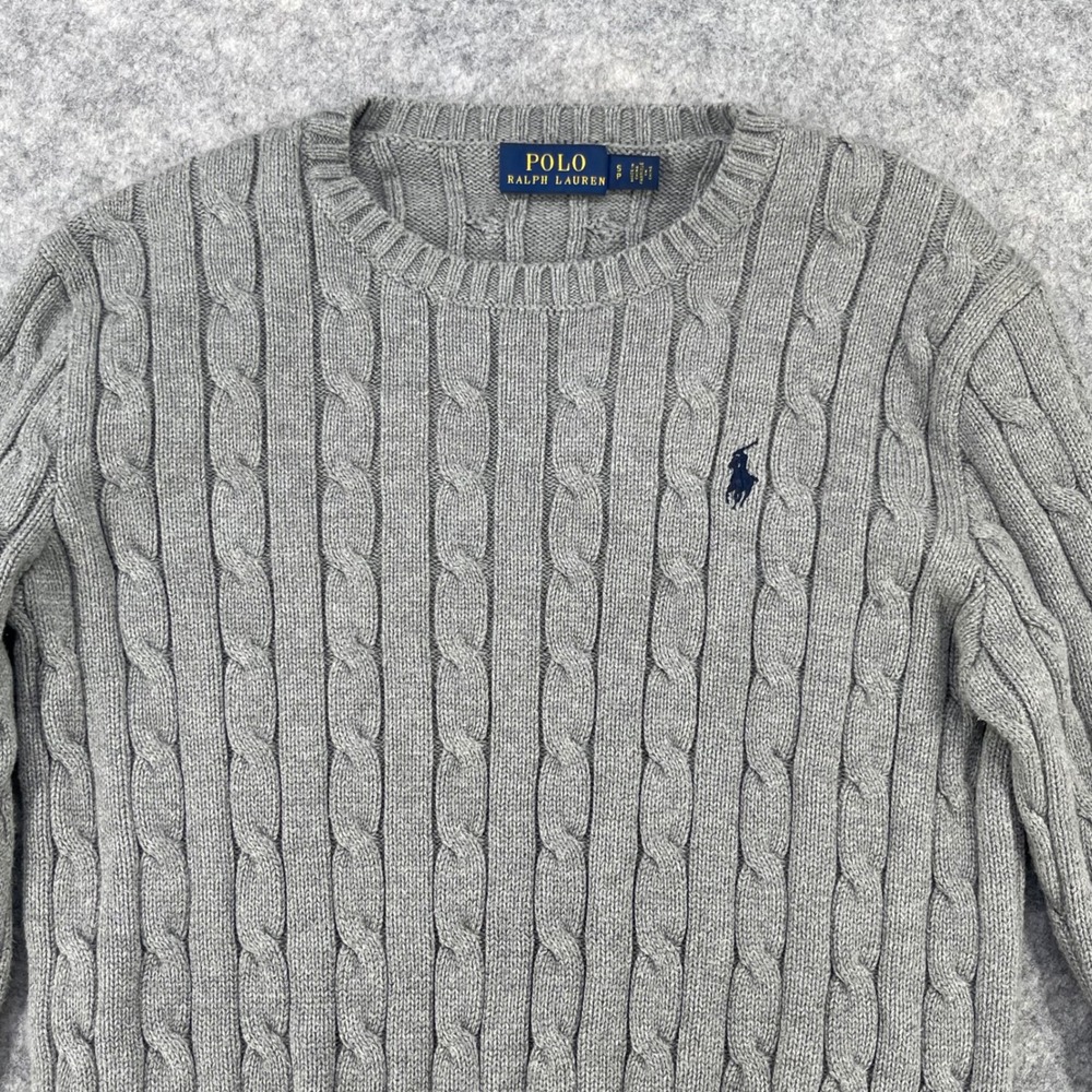 Polo Ralph Lauren Sweater Women Small Gray Cable Knit Stretchy Pony Logo Preppy